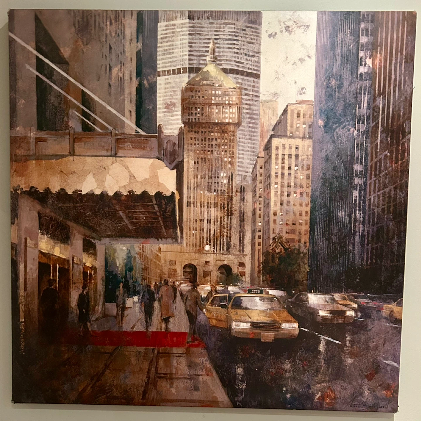 New York Cityscape Canvas Wall Art with Yellow Taxis