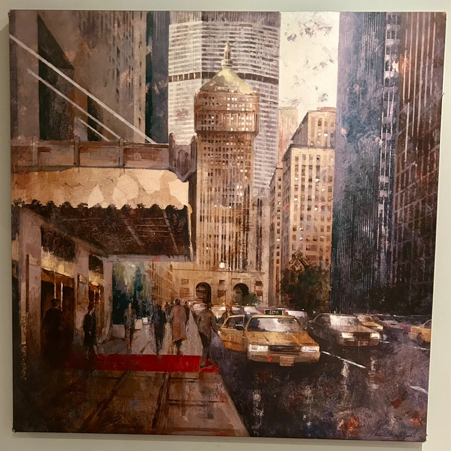 New York Cityscape Canvas Wall Art with Yellow Taxis