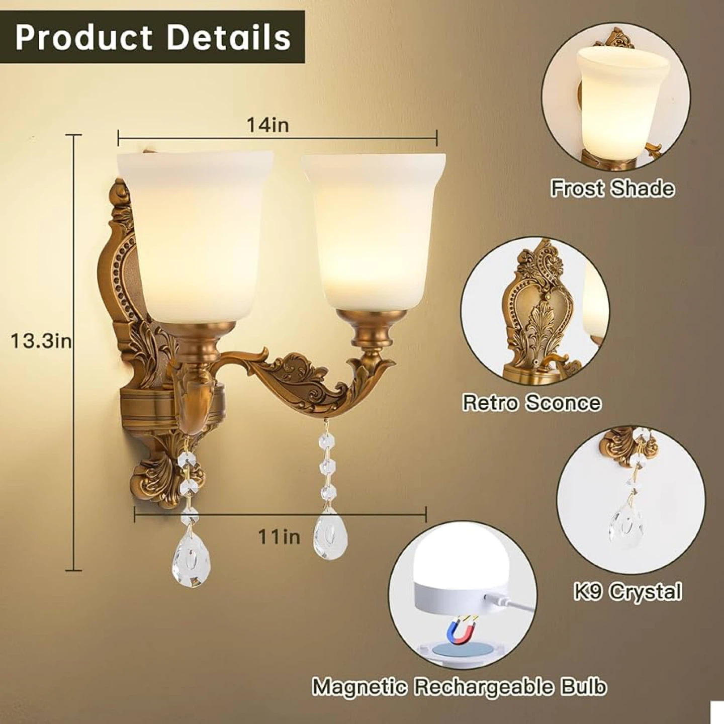 Hoxiya Battery Operated Wall Sconce 2-Light - BNIB - photo 3