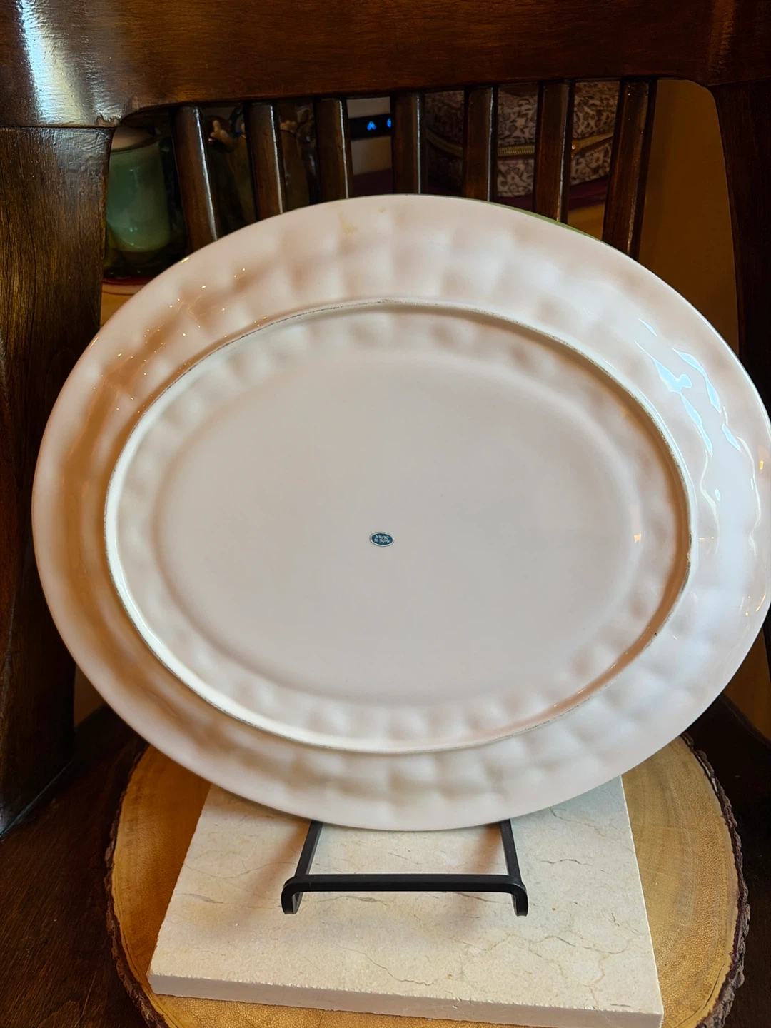 Oval Serving Platter - White with Green Trim - photo 3