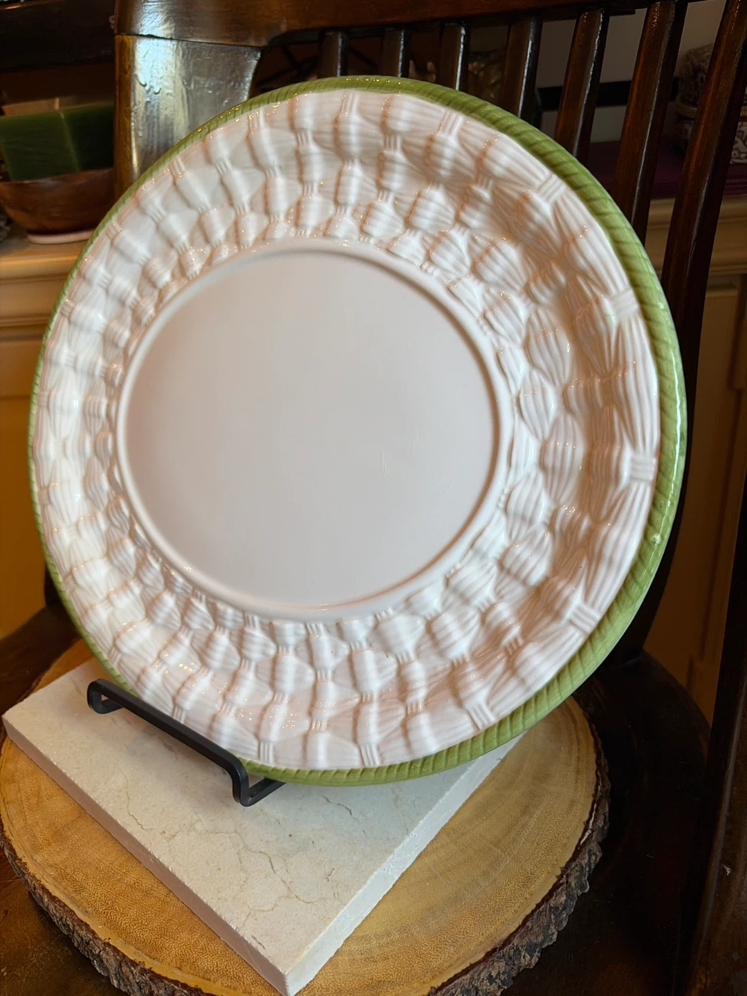 Oval Serving Platter - White with Green Trim - photo 5