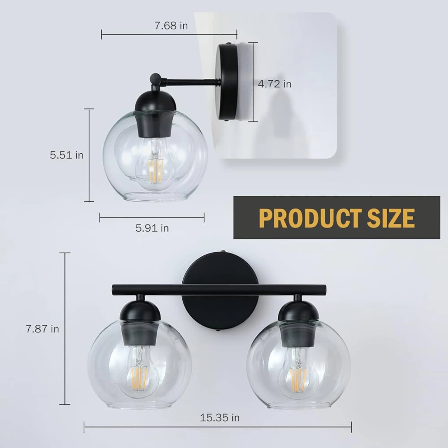 VONLUCE 2-Light Vanity Light, Globe Shades - BNIB - photo 2