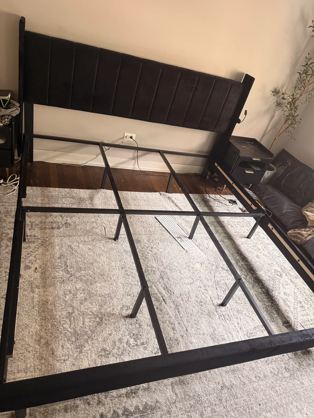 King Size Bed Frame - Black Velvet Upholstered Headboard - photo 2