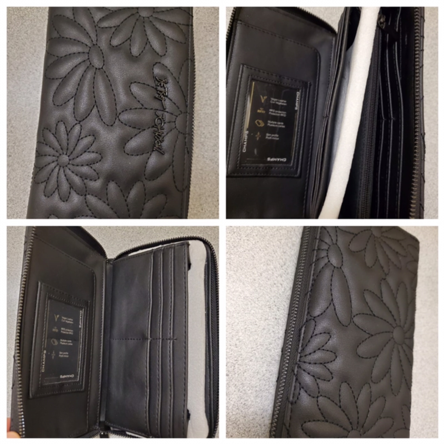 Champs Black Leather Daisy Embossed Zip Around Wallet - photo 2