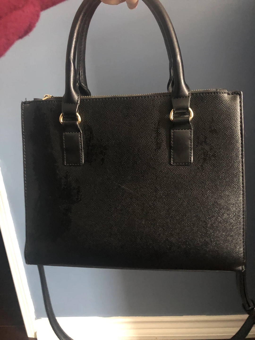 Black Faux Leather Top Handle Bag - photo 2
