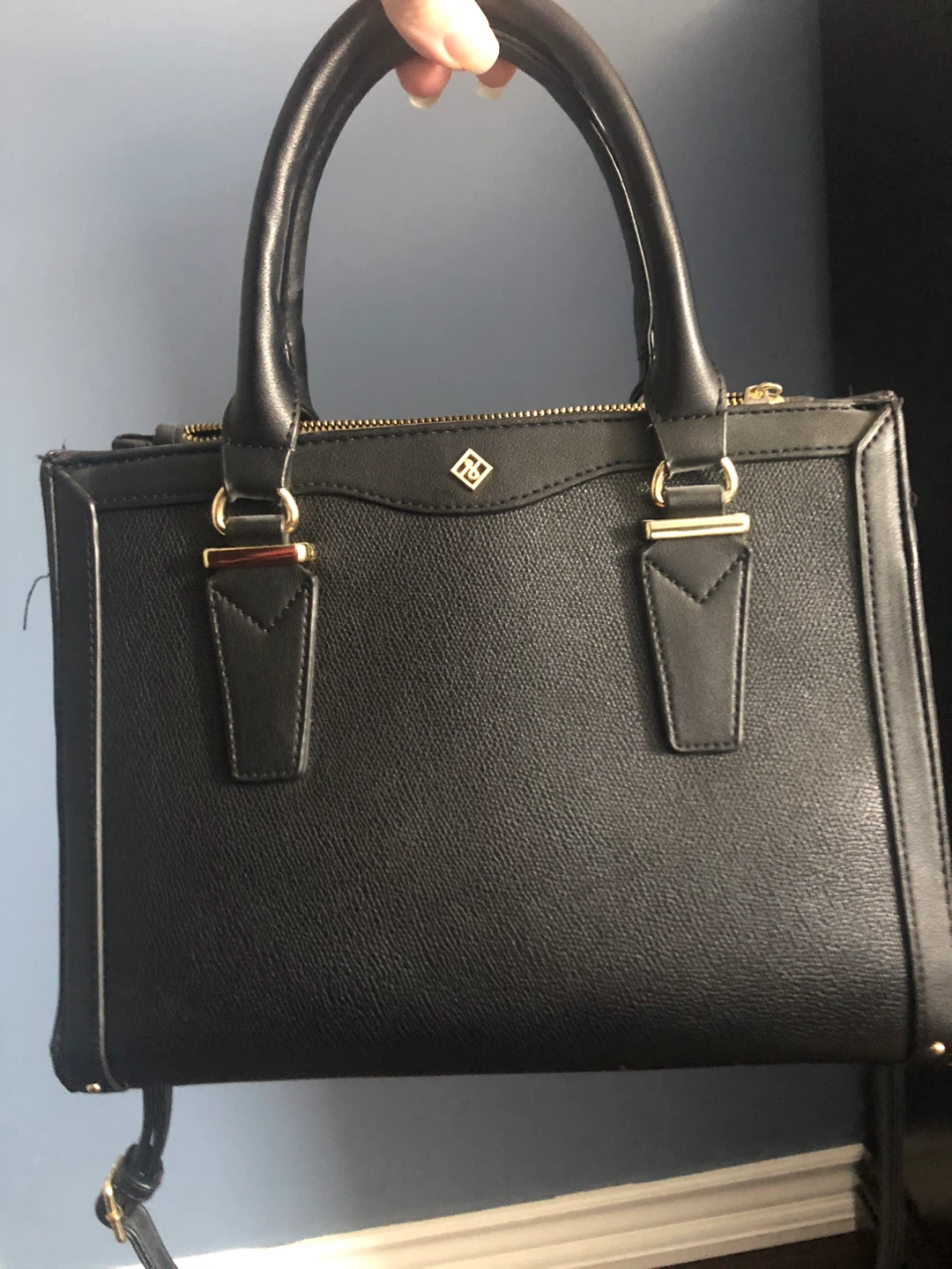 Black Faux Leather Top Handle Bag