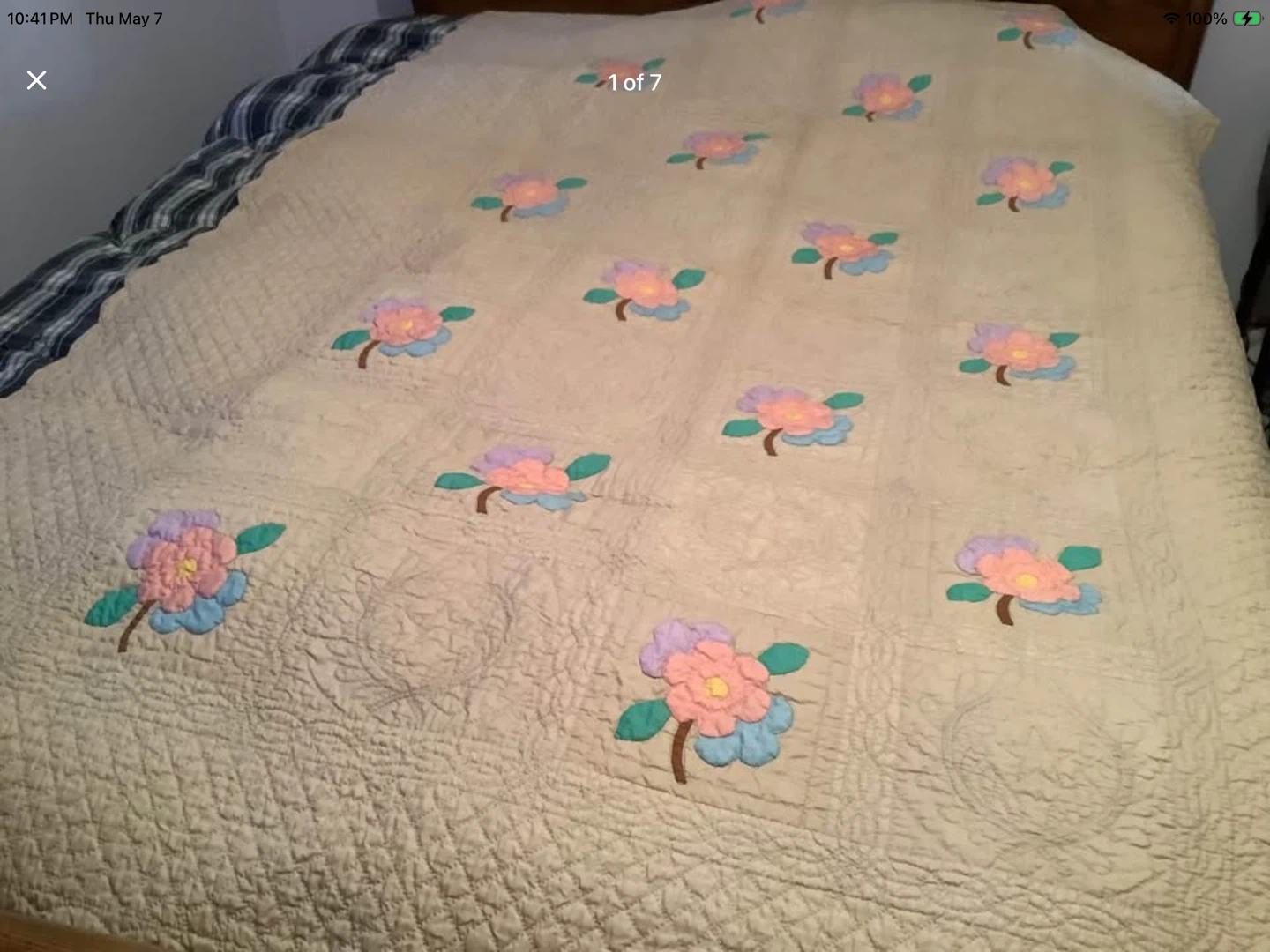 Vintage Hand Made Flowered Extra Large Twin Quilt