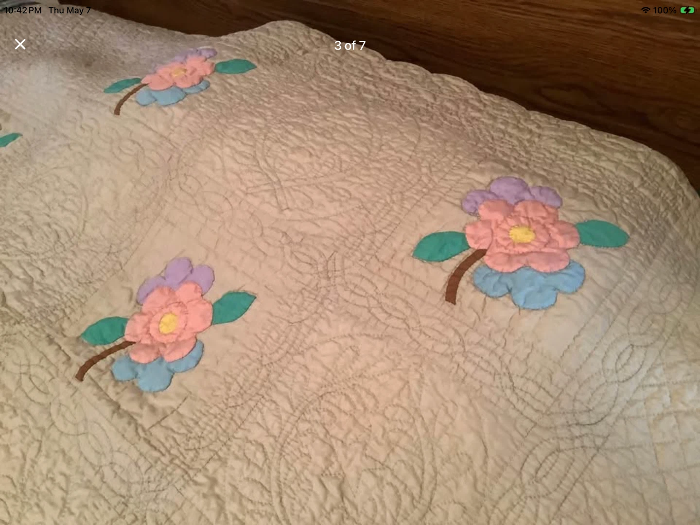Vintage Hand Made Flowered Extra Large Twin Quilt - photo 3