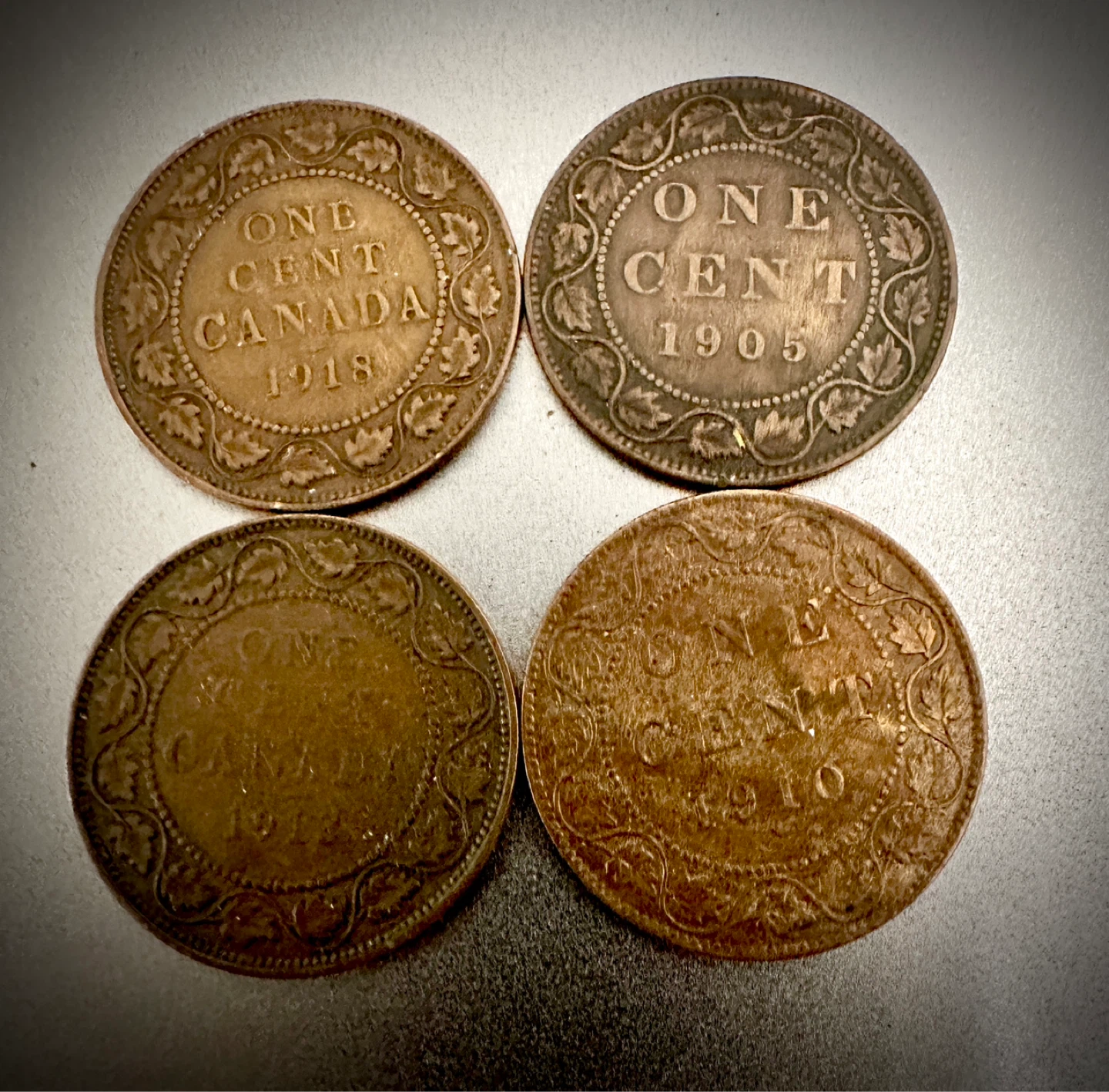 Collection of Four Canadian One Cent Coins