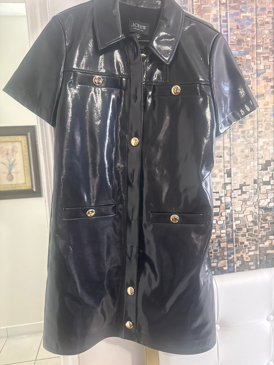 J. Crew Black Patent Button-Up Dress - photo 2