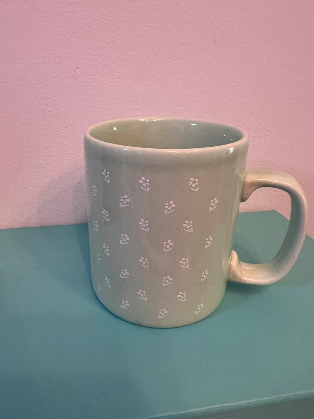 Light Green Mug with White Flowers - Made in England