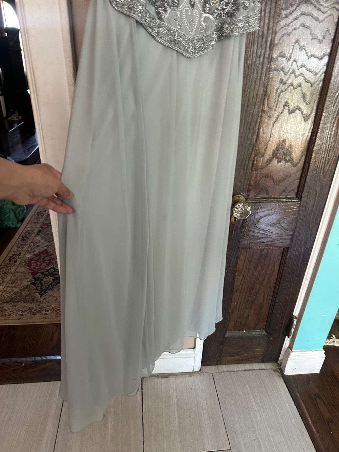 J Kara Silver Sequin Beaded Chiffon Maxi Dress - photo 4