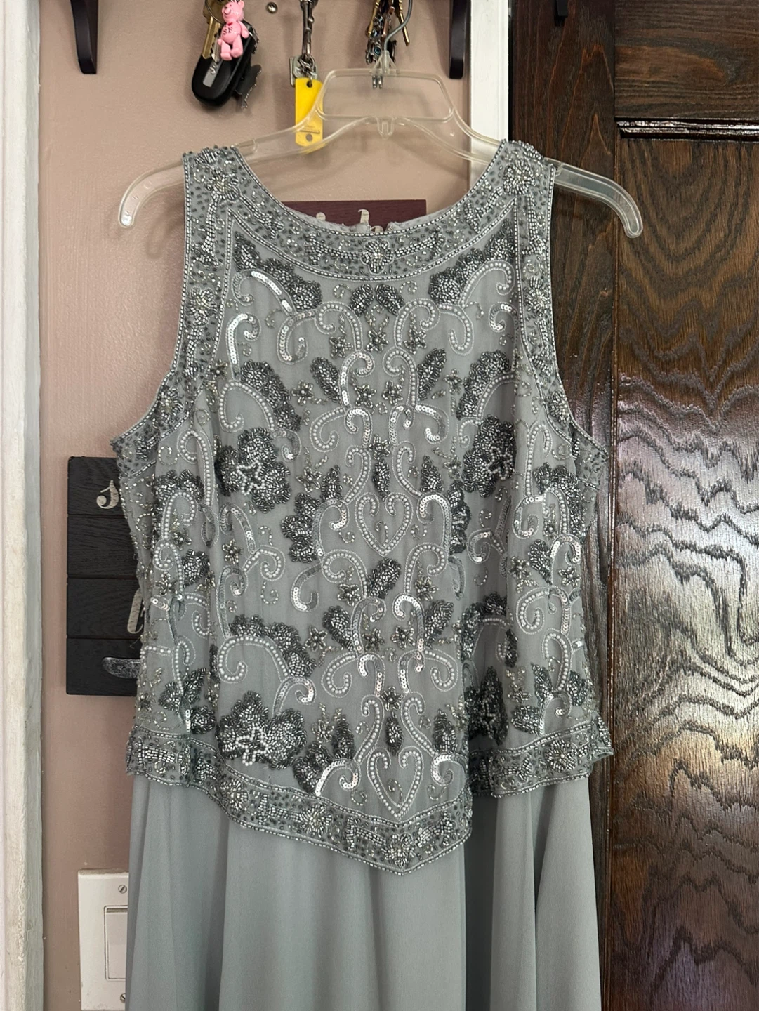 J Kara Silver Sequin Beaded Chiffon Maxi Dress - photo 2