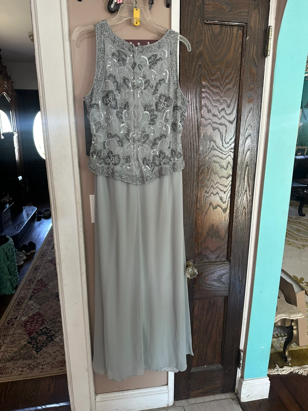 J Kara Silver Sequin Beaded Chiffon Maxi Dress - photo 5