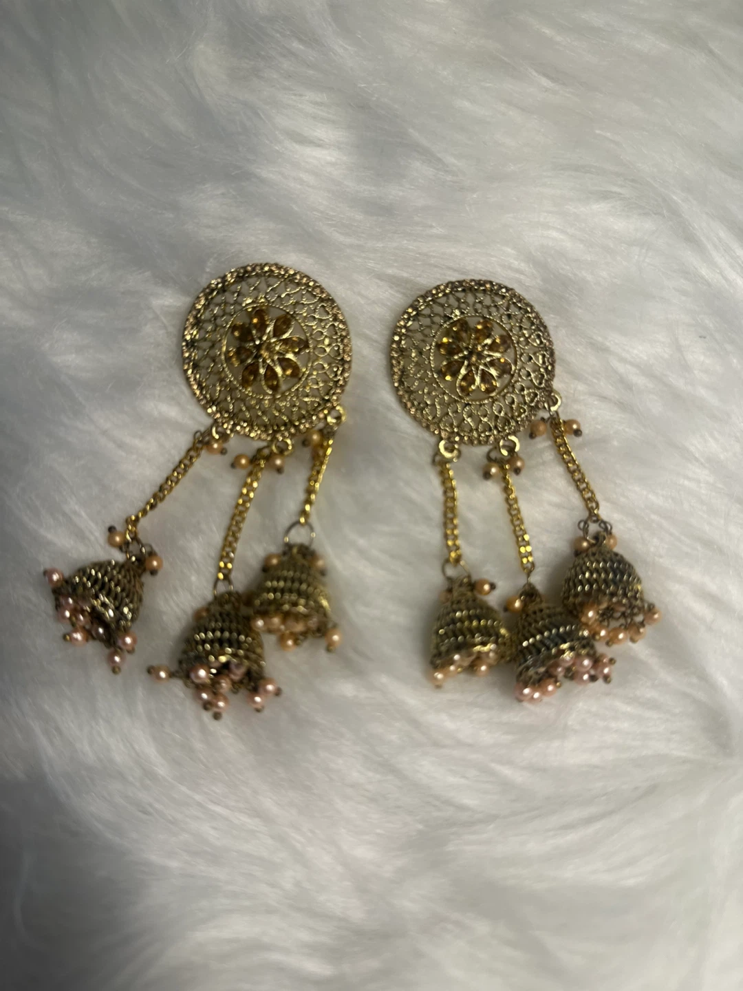 Gold color Jhumka Earrings with Pearls - photo 3