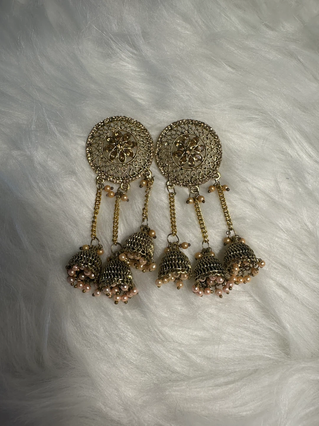 Gold color Jhumka Earrings with Pearls