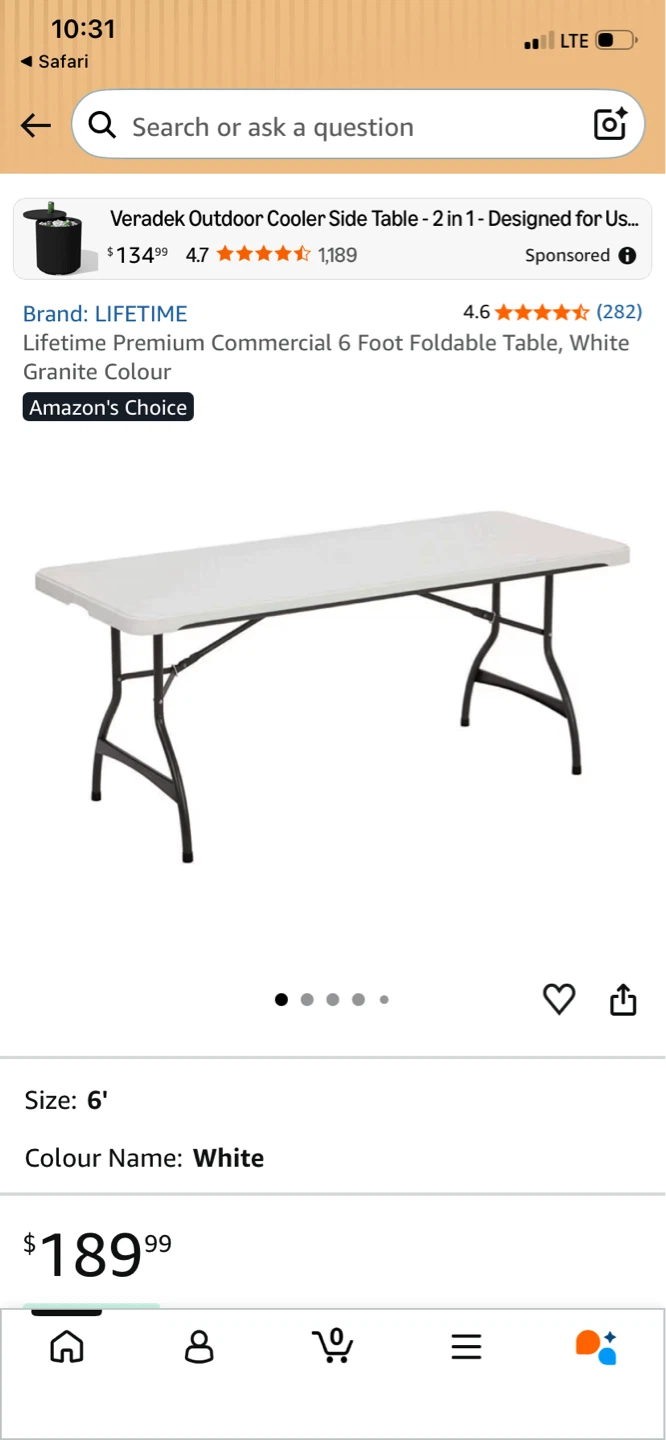 Lifetime 6 ft Commercial Folding Table - White