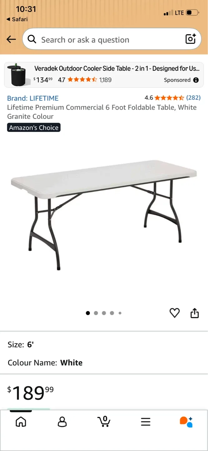 Lifetime 6 ft Commercial Folding Table - White