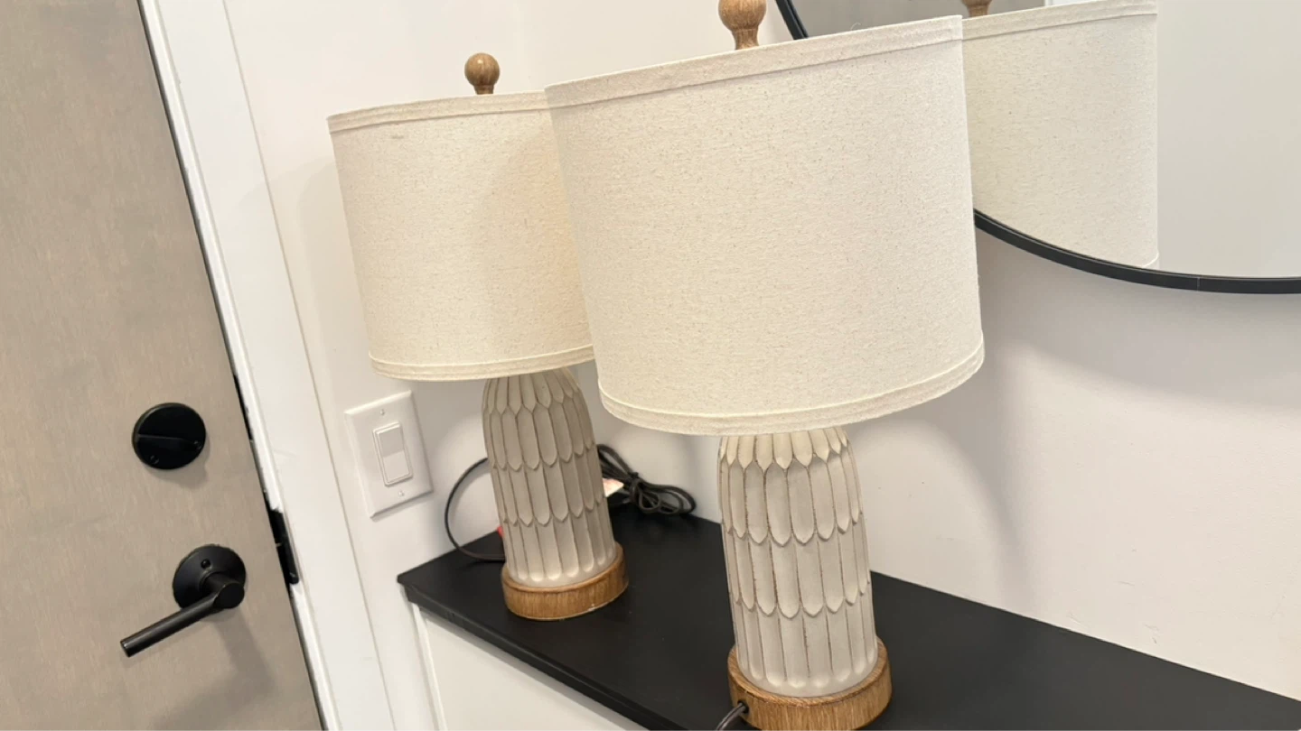 Set of 2 Cream Textured Table Lamps with USB Ports