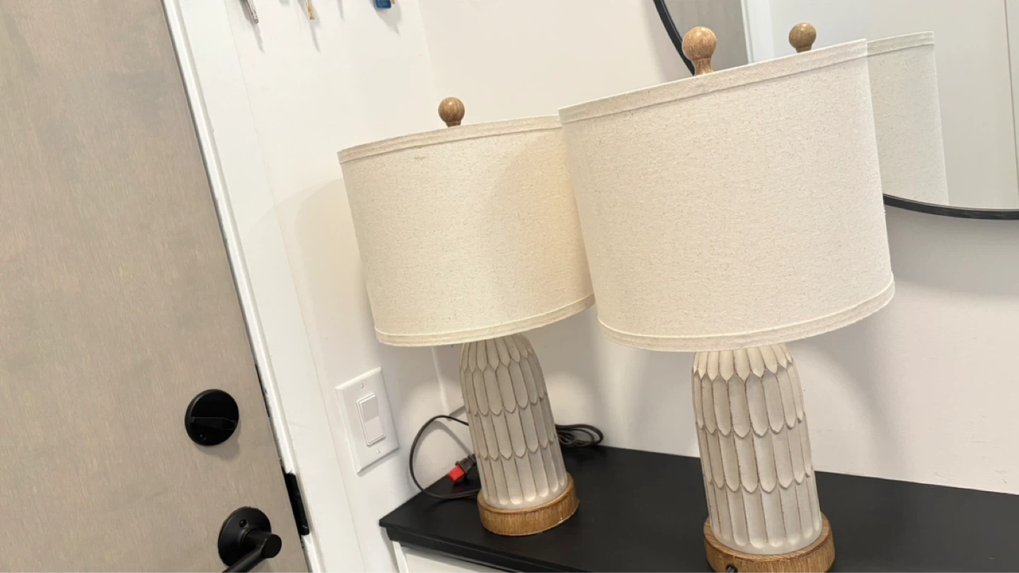 Set of 2 Cream Textured Table Lamps with USB Ports - photo 2