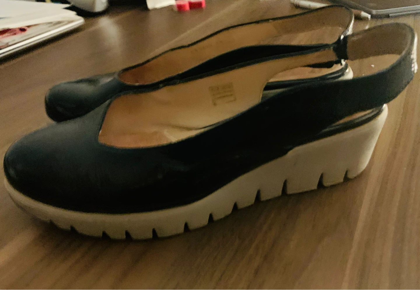 Wonders Black Patent Slingback Wedge Shoes Size 36 - photo 3