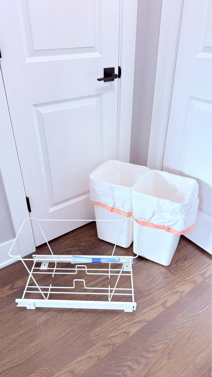 White Pull-Out Trash Can Organizer Basket and Bins