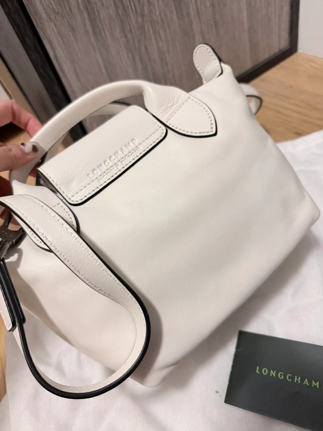 White Leather Longchamp Handbag mini - photo 3