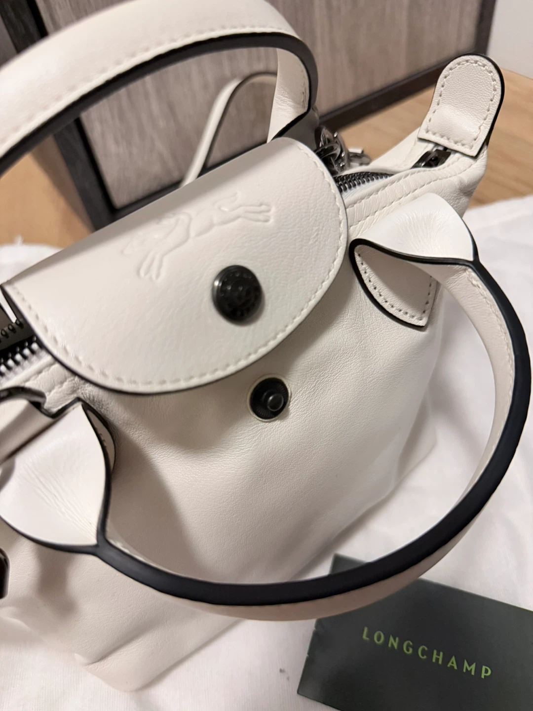 White Leather Longchamp Handbag mini - photo 2