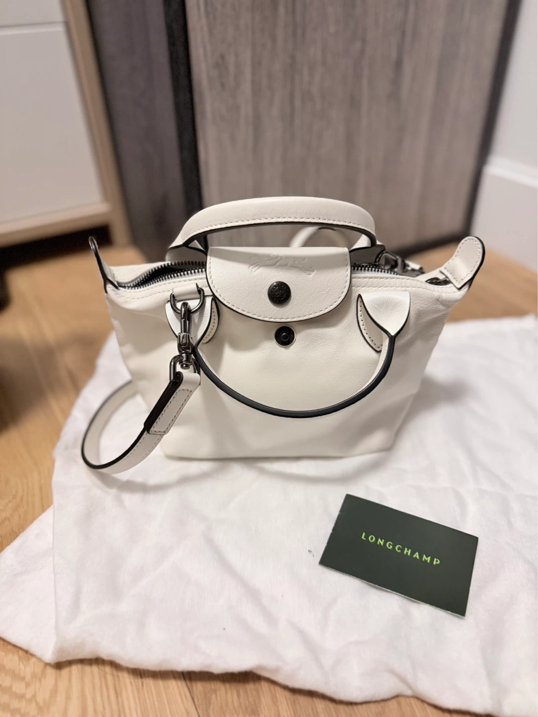 White Leather Longchamp Handbag mini
