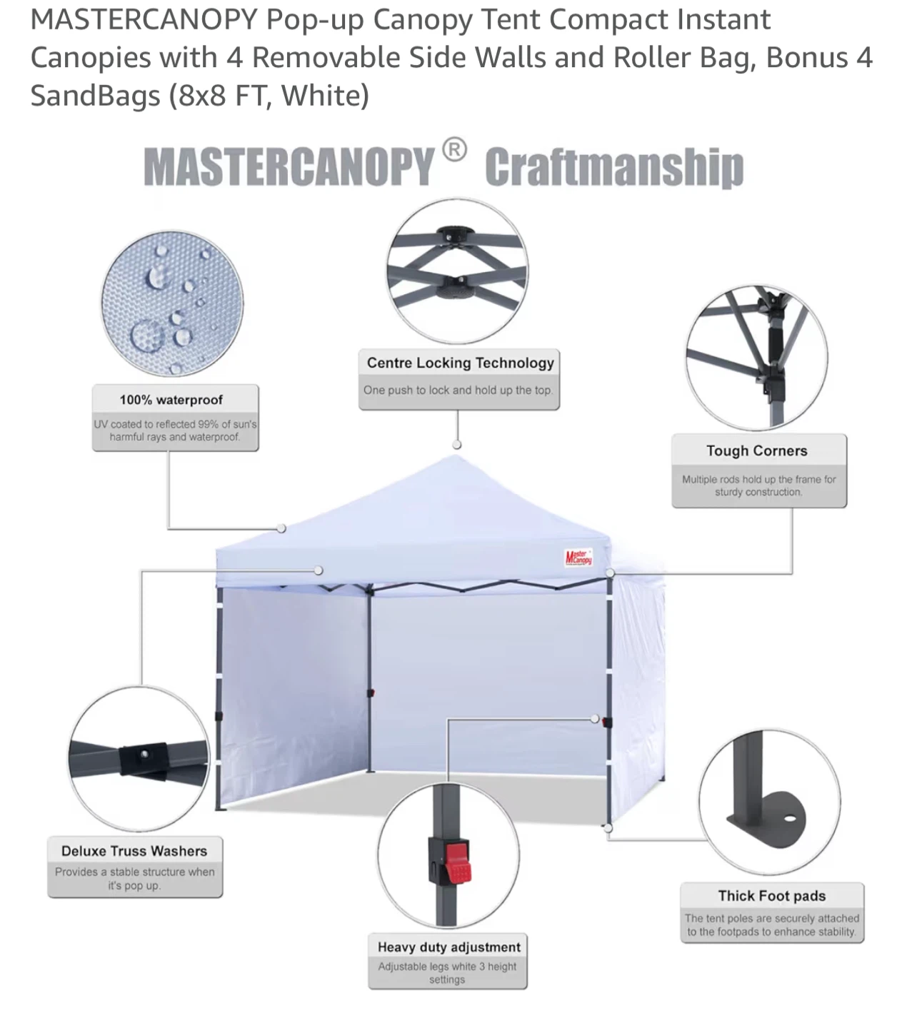 MASTER CANOPY Pop-up Canopy Tent 8x8 FT White - photo 2