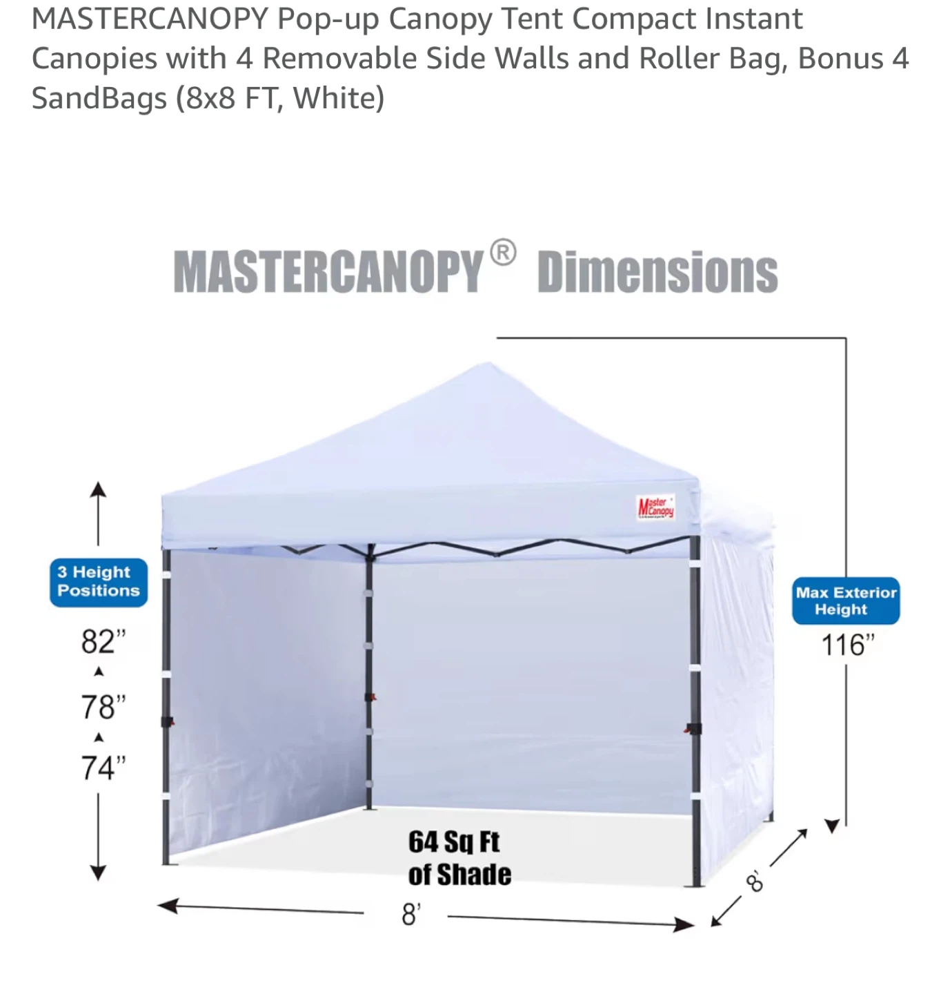MASTER CANOPY Pop-up Canopy Tent 8x8 FT White