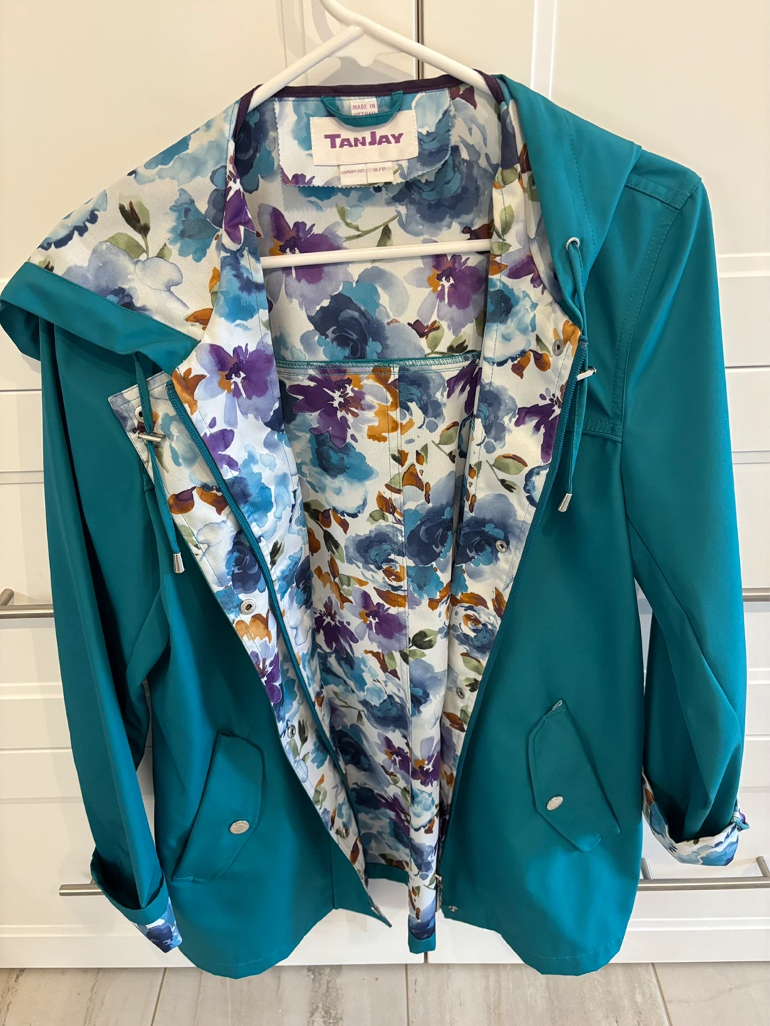 TanJay Teal Floral Lined Hooded Rain Jacket - photo 5