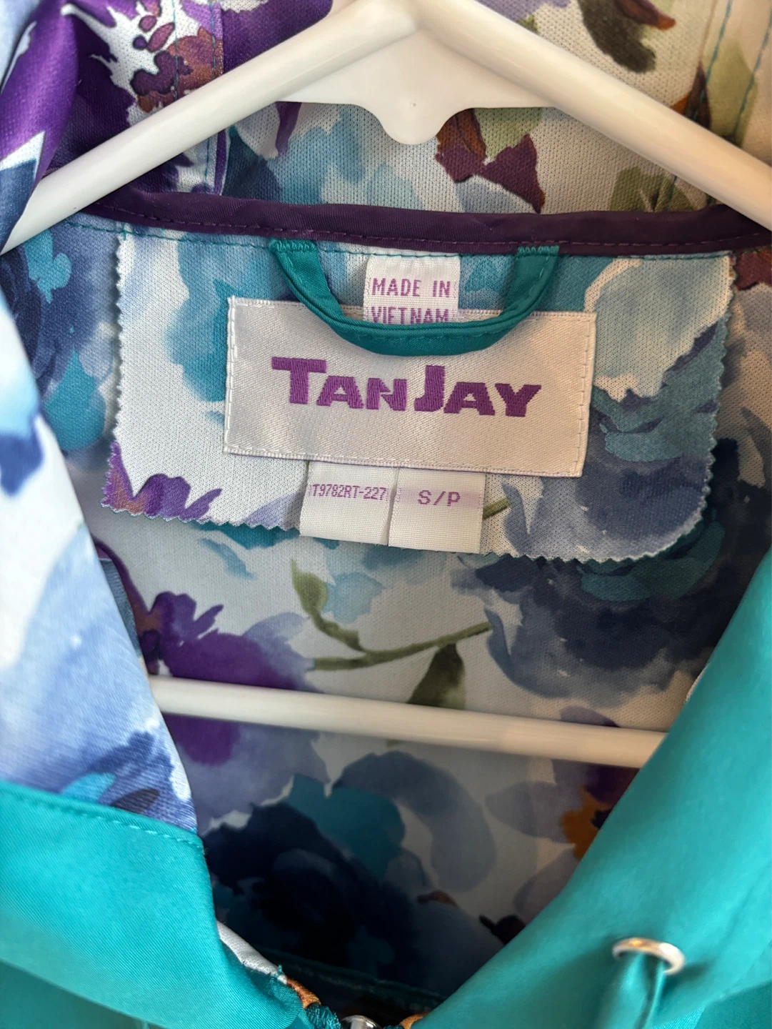 TanJay Teal Floral Lined Hooded Rain Jacket - photo 3