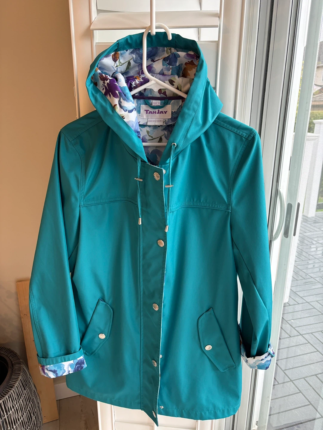 TanJay Teal Floral Lined Hooded Rain Jacket - photo 4