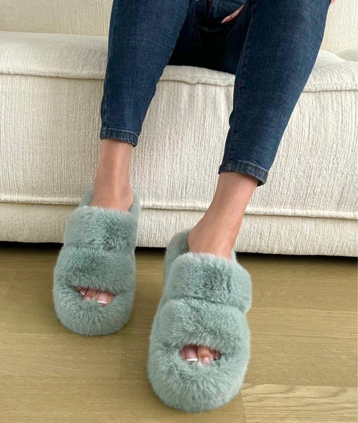 Fuzzy Slippers - Light Green - photo 3