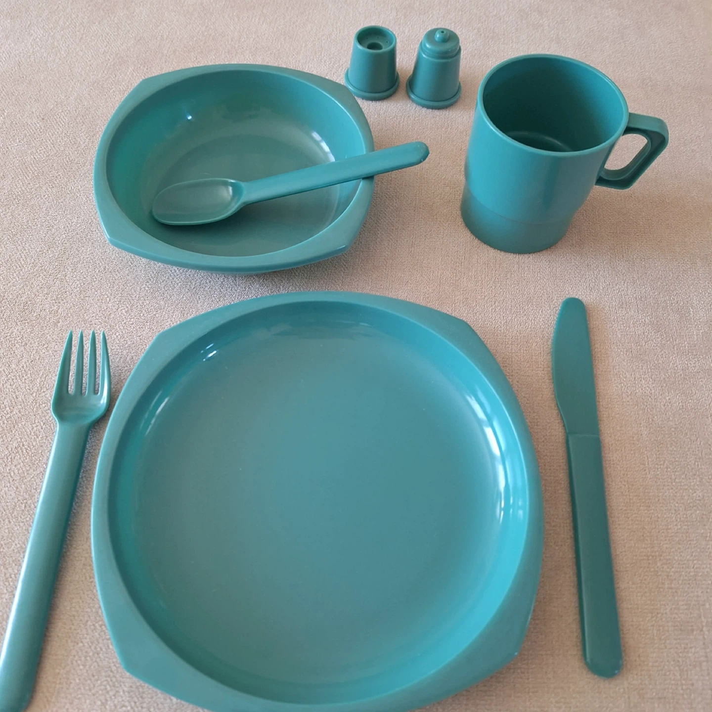 Vintage Children's Play Set 4 Person Teal Dishware - photo 5