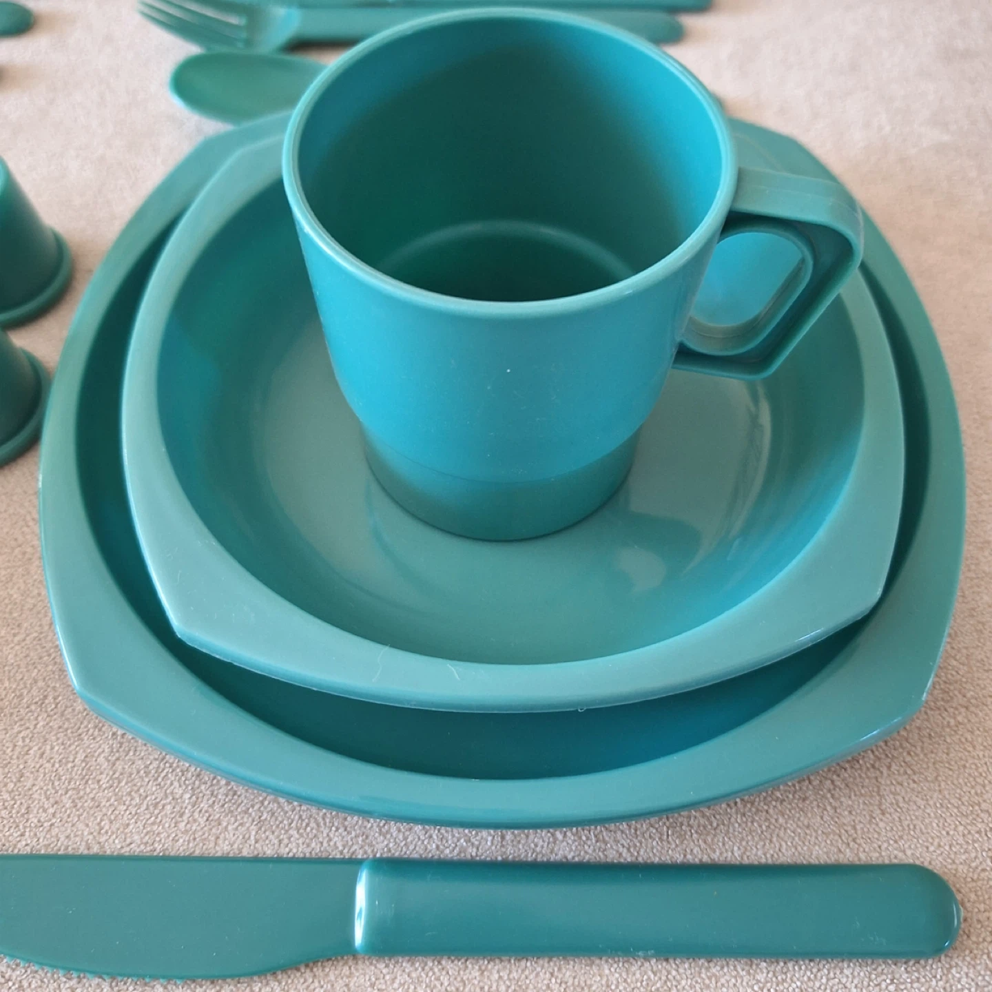 Vintage Children's Play Set 4 Person Teal Dishware - photo 3