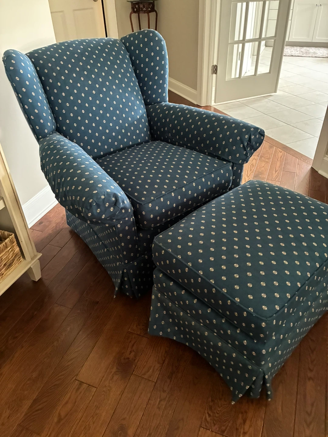 Blue Floral Wingback Chair with Ottoman - photo 2