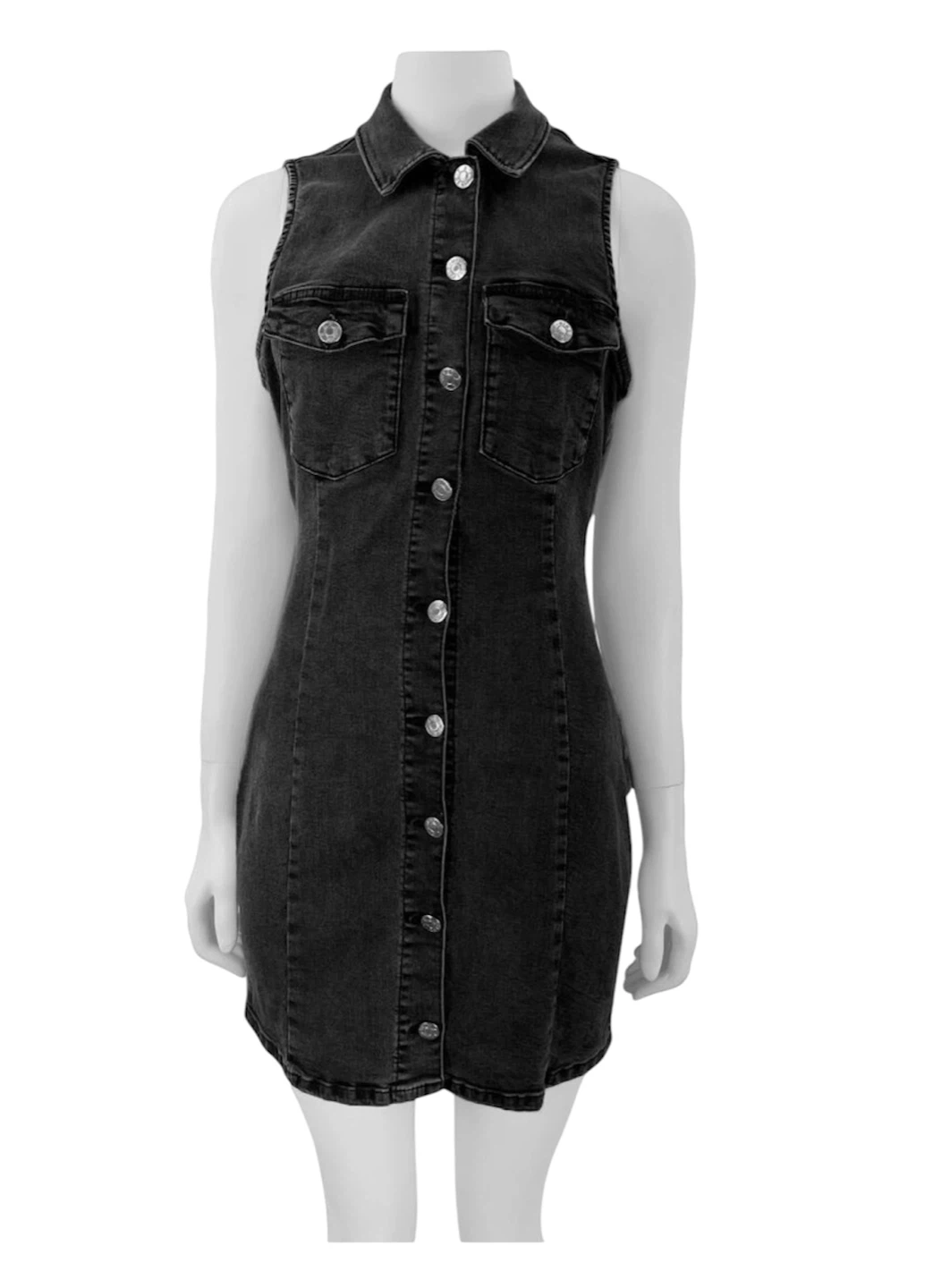 Zara Sleeveless Button-Front Black Denim Mini Dress - photo 2