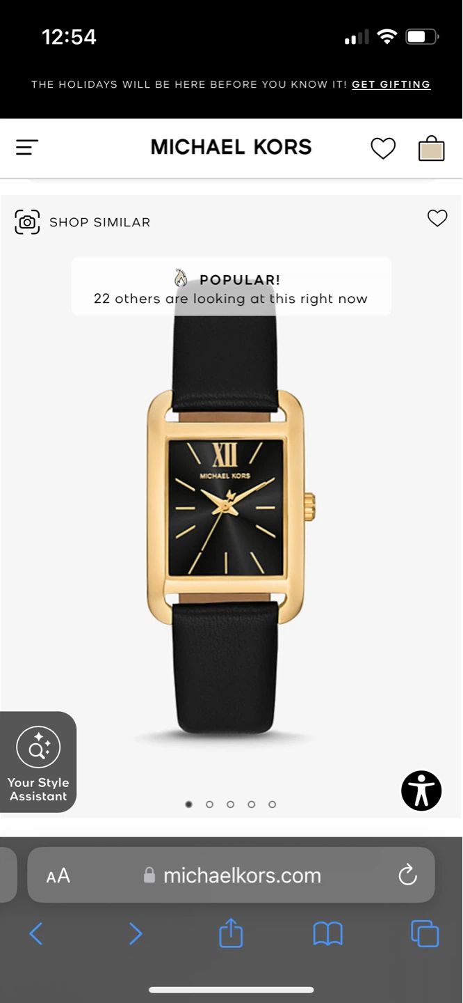 Michael Kors Rectangular Gold Tone Black Leather Watch