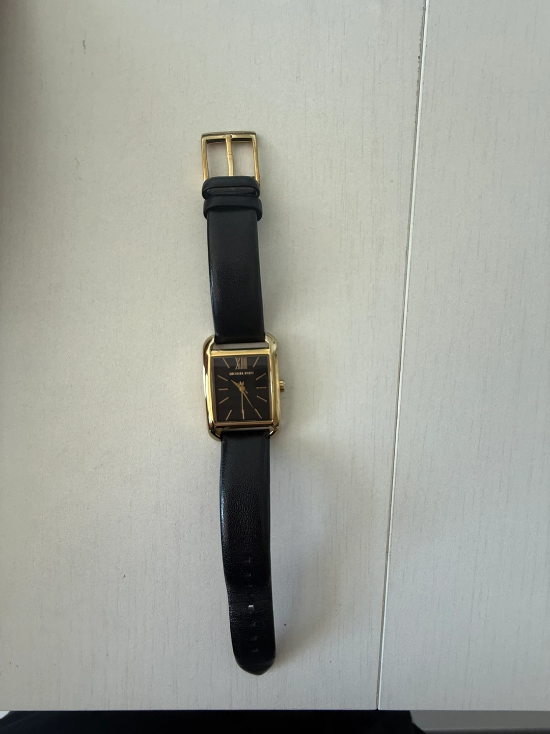 Michael Kors Rectangular Gold Tone Black Leather Watch - photo 2