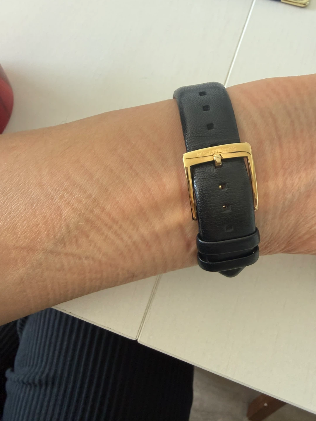 Michael Kors Rectangular Gold Tone Black Leather Watch - photo 4