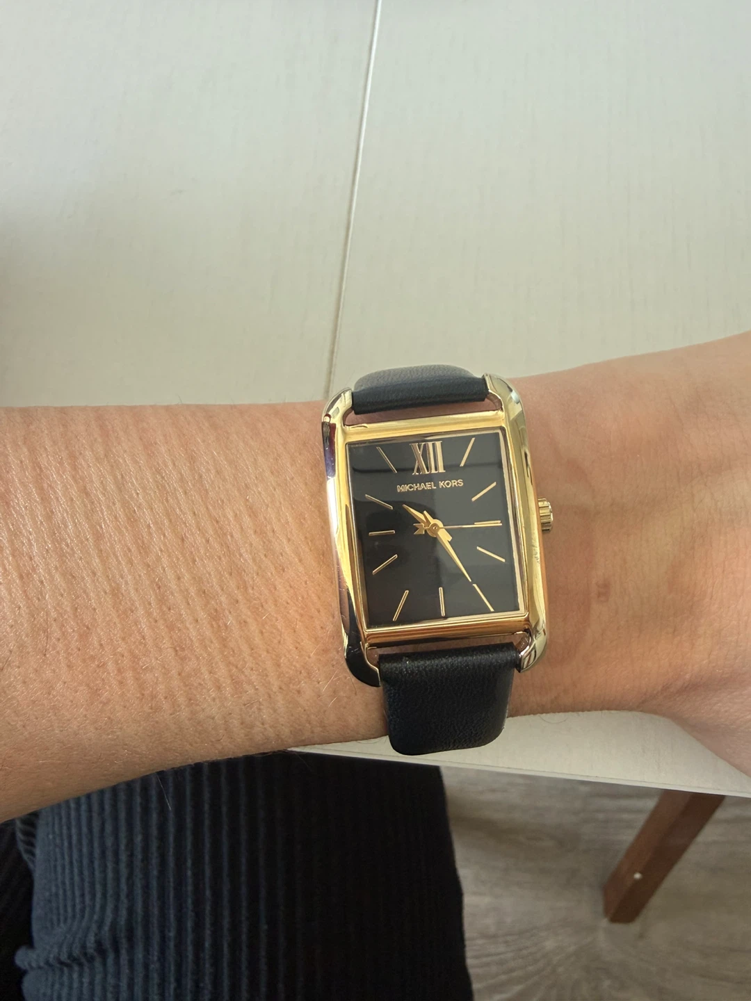 Michael Kors Rectangular Gold Tone Black Leather Watch - photo 3