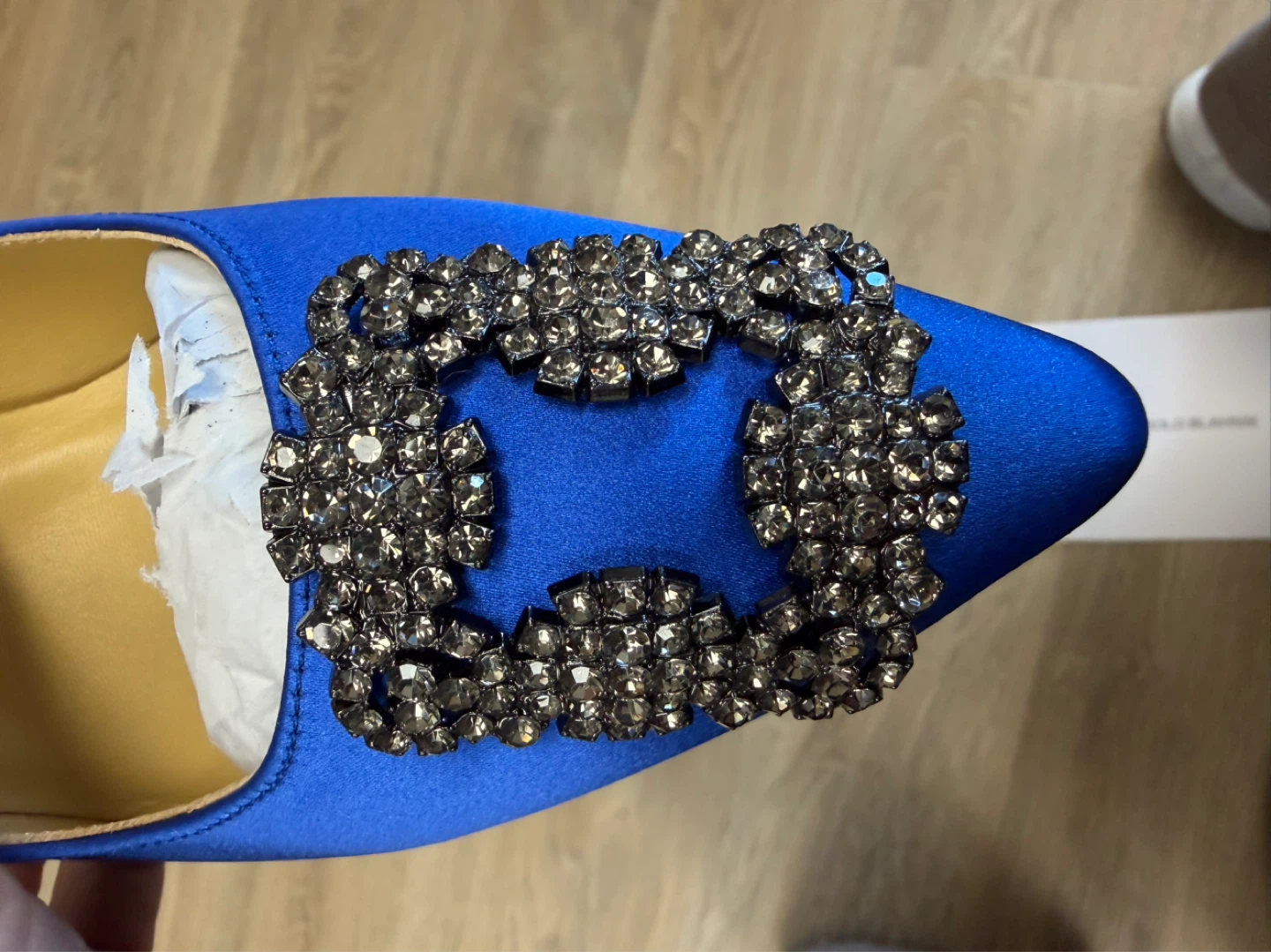 Manolo Blahnik Royal Blue Satin Jewel Buckle Heels - photo 2