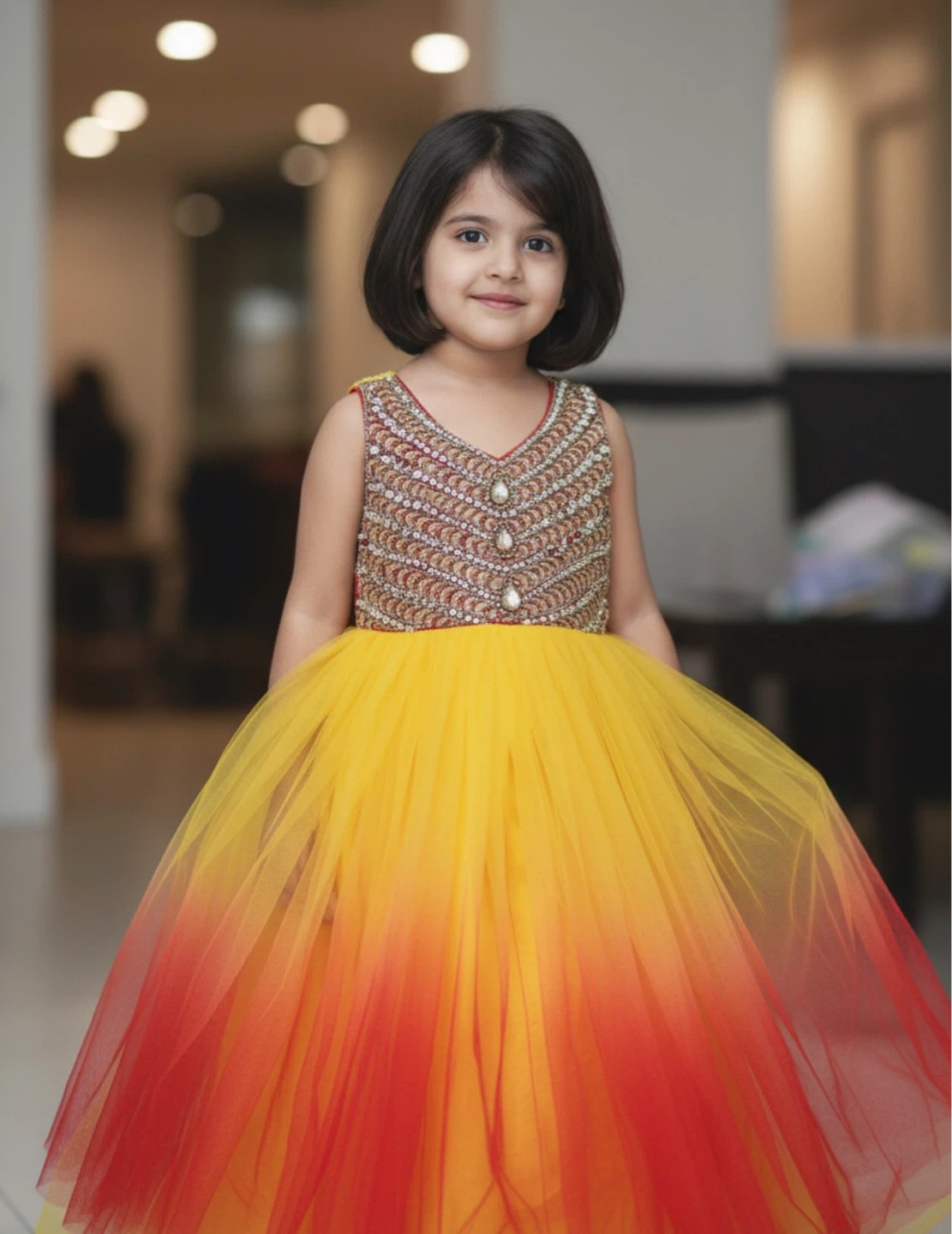 Embellished Yellow and Red Tulle Dress - photo 4