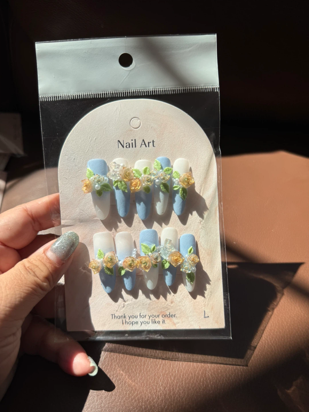 Handmade Press On Nails- Blue and White Floral Design - photo 2