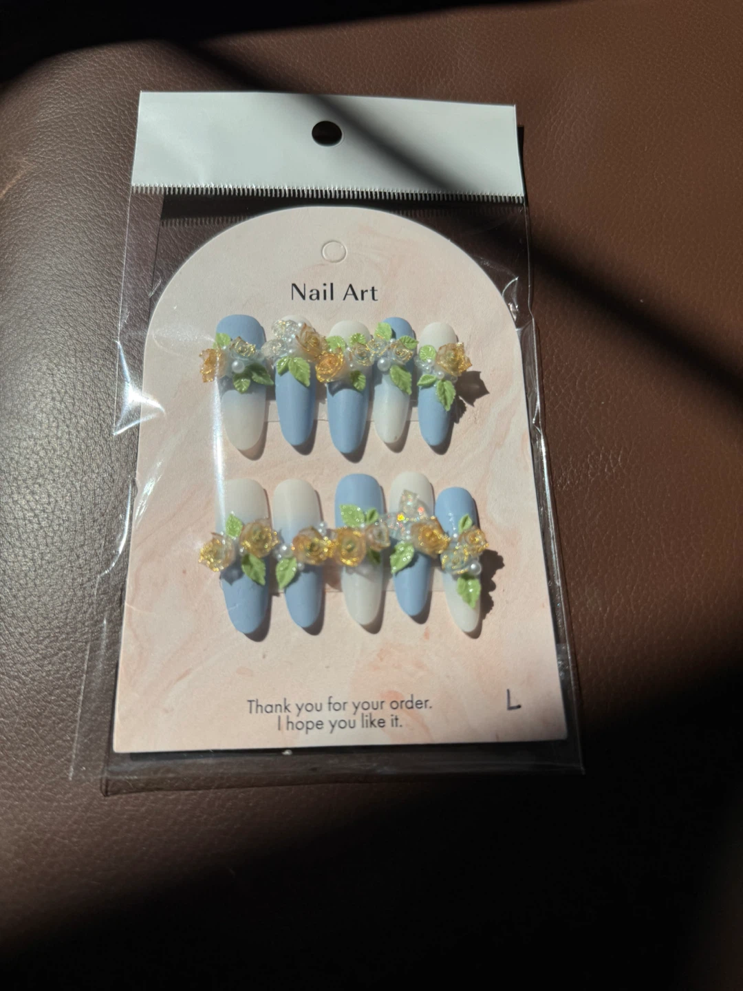 Handmade Press On Nails- Blue and White Floral Design