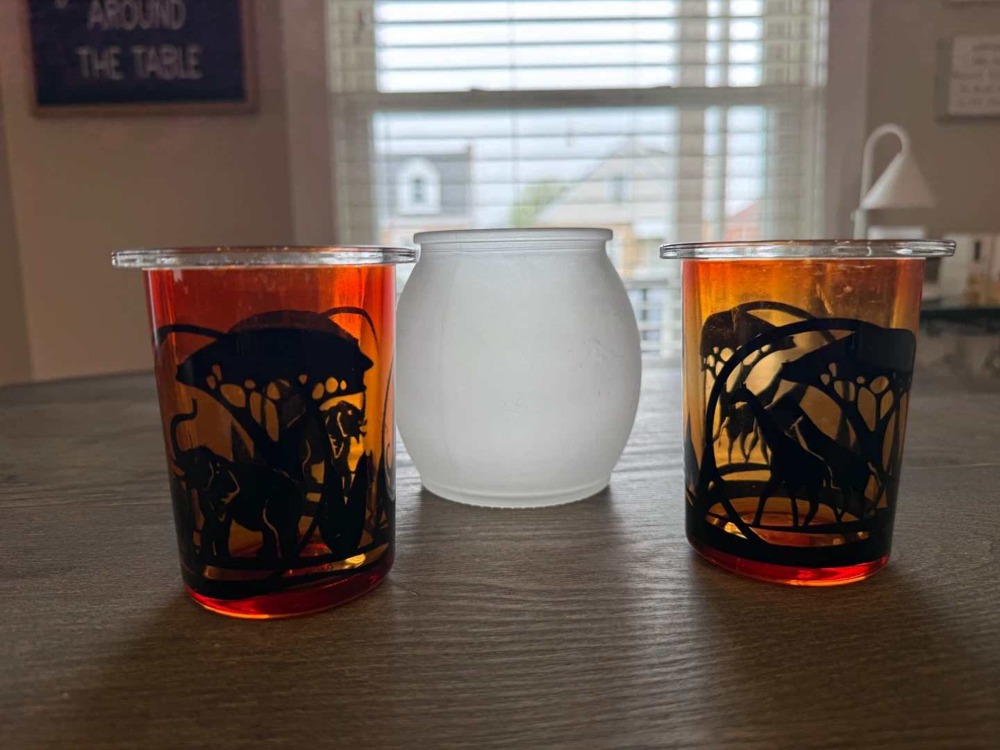 Set of 3 Partylite, Frosted & Amber Glass Votive Holders