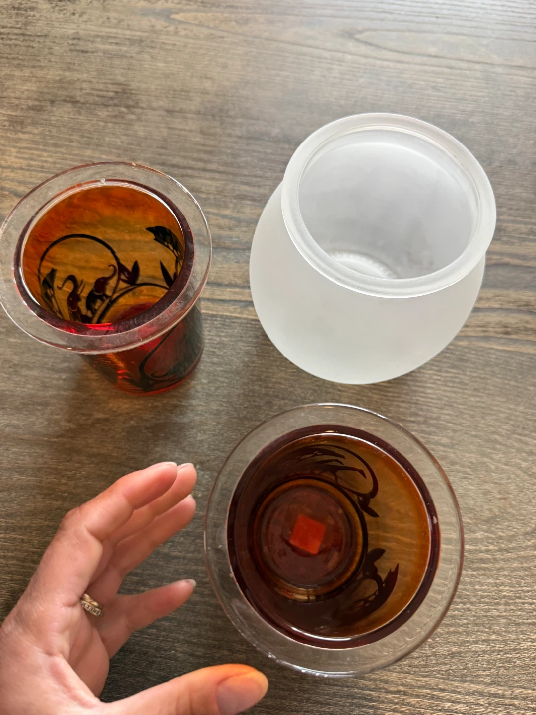 Set of 3 Partylite, Frosted & Amber Glass Votive Holders - photo 3