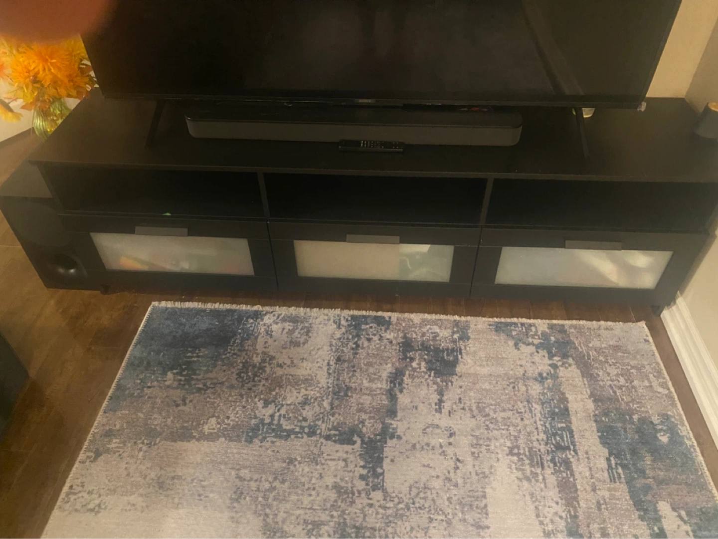 Black TV Stand with Frosted Glass Doors